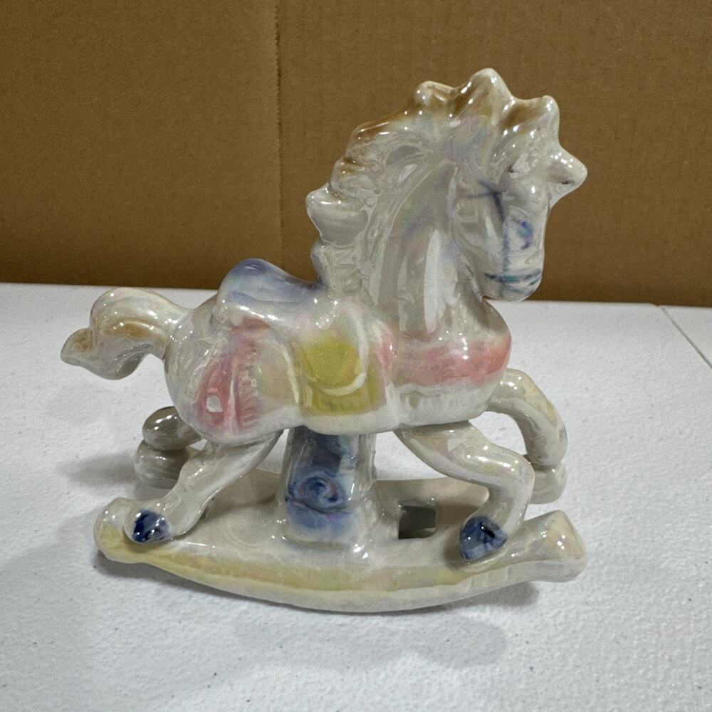 VTG Rocking Horse Figurine Irridescent Lusterware Multicolor Timeless Classic